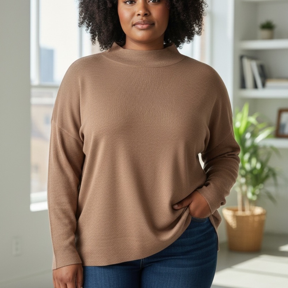 NWOT Single Thread Beige Mock Neck Oversized Sweater - 2XL